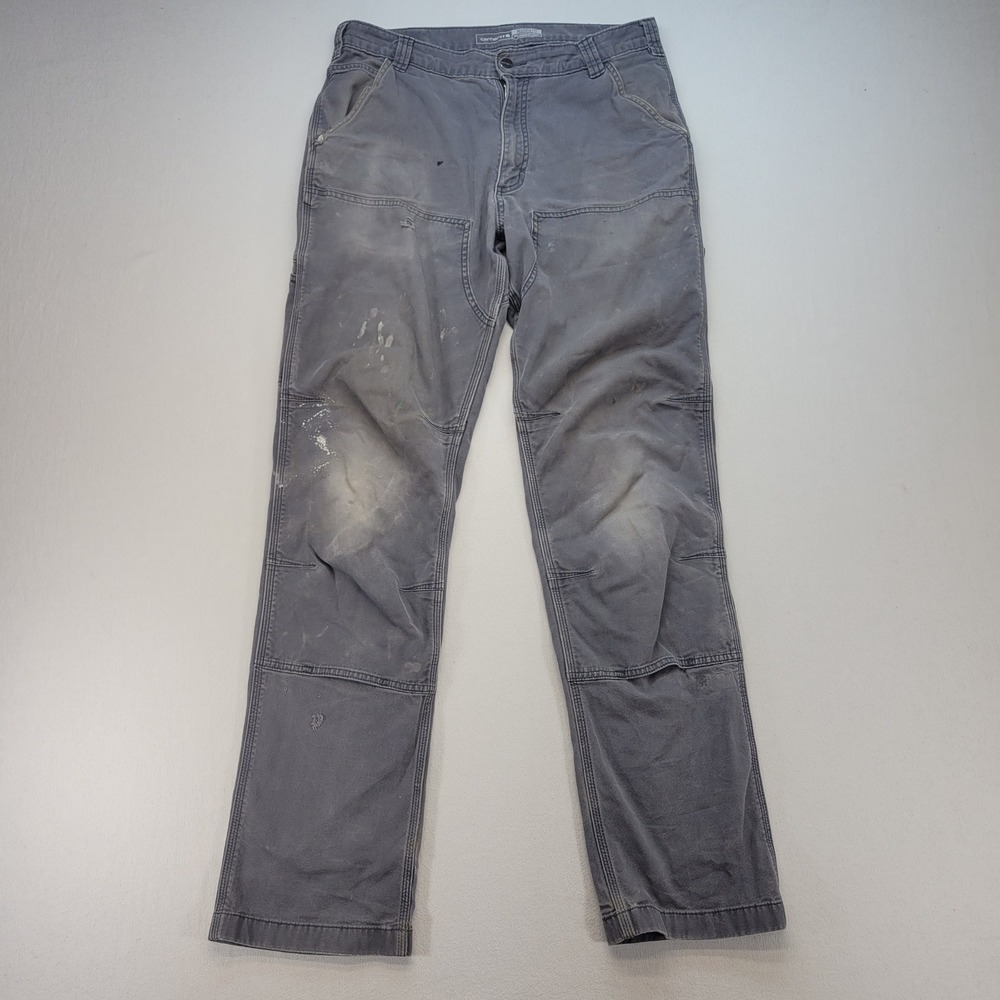 Carhartt Pants Men 33x36 Gray Thrashed Destroyed Rugged Flex Double Front 102802